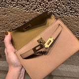 Side view of tailored structured handbag