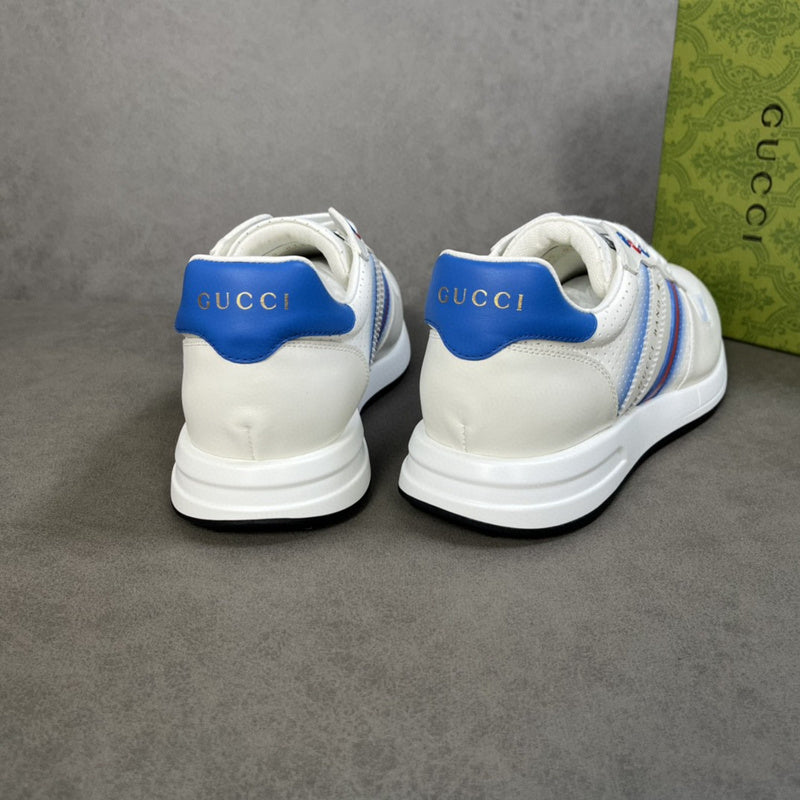 Side profile of Gucci tonal black sneakers classic court silhouette