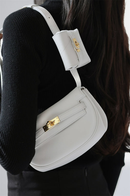 Side view of effortless structured handbag