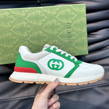 Side profile of Gucci muted earth tones sneakers retro runner design