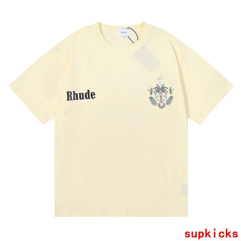 Back view of Rhude luxury clothing with label-forward styling
