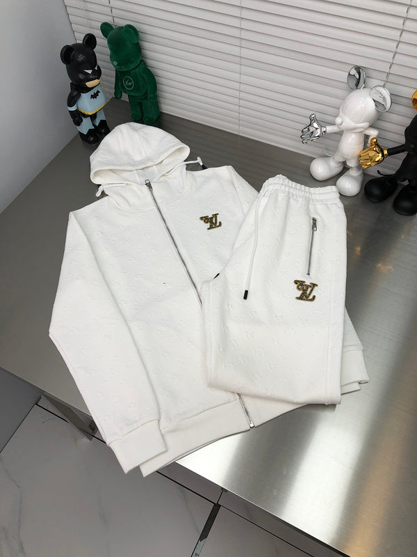 Front view of Louis Vuitton luxury clothing with monogram-inspired silhouette