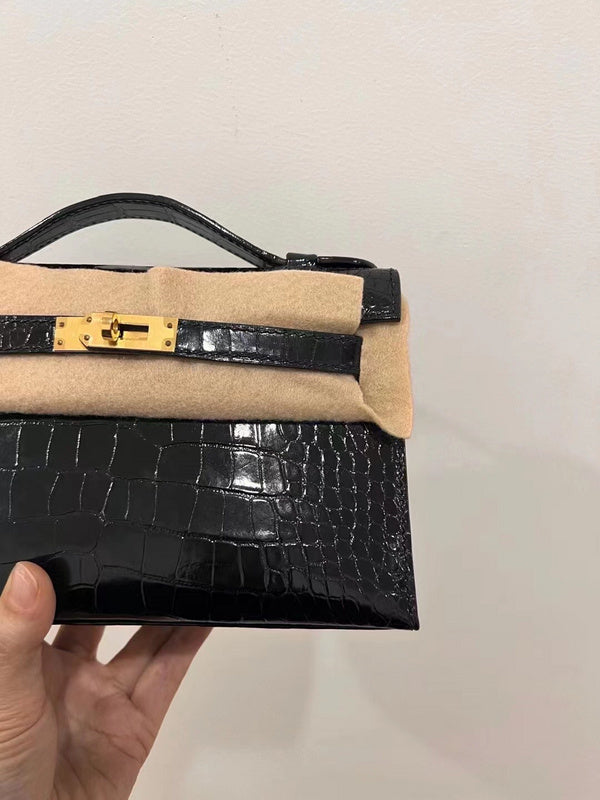 Side view of timeless structured handbag