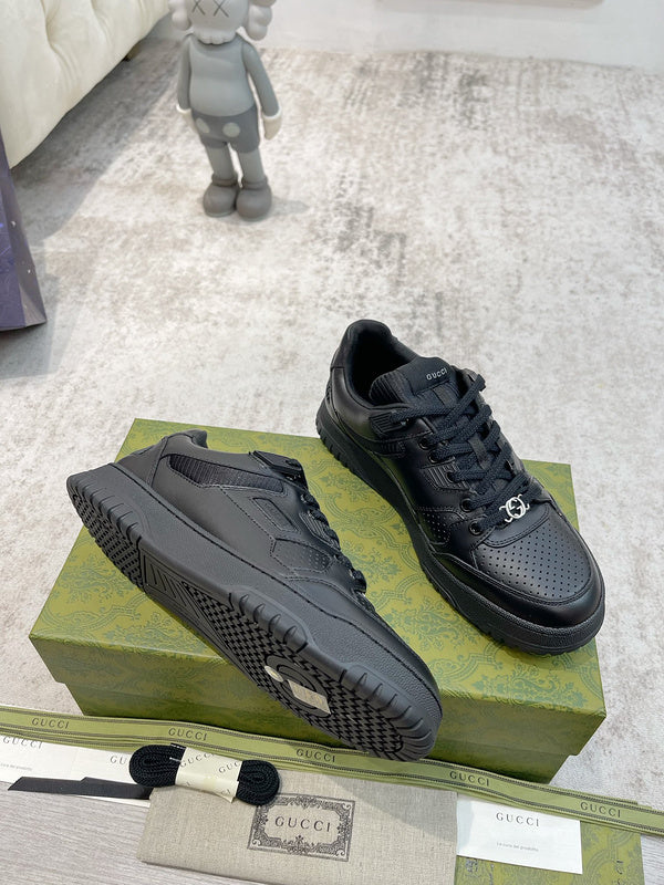 Side profile of Gucci soft grey sneakers premium leather build