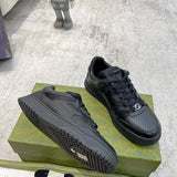 Side profile of Gucci soft grey sneakers premium leather build