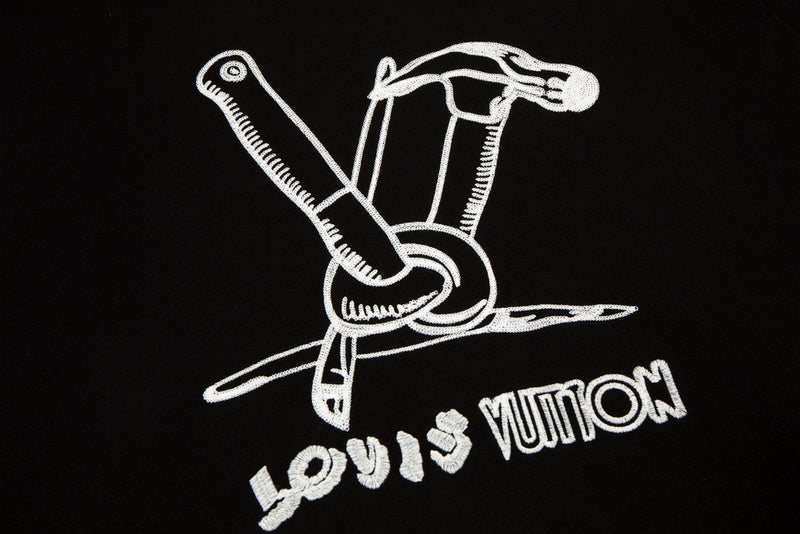 Front view of Louis Vuitton luxury clothing with monogram-inspired silhouette