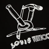 Front view of Louis Vuitton luxury clothing with monogram-inspired silhouette