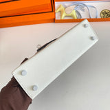 Side view of considered structured handbag