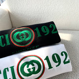 Close-up detail shot of Gucci luxury clothing with monogram-inspired silhouette