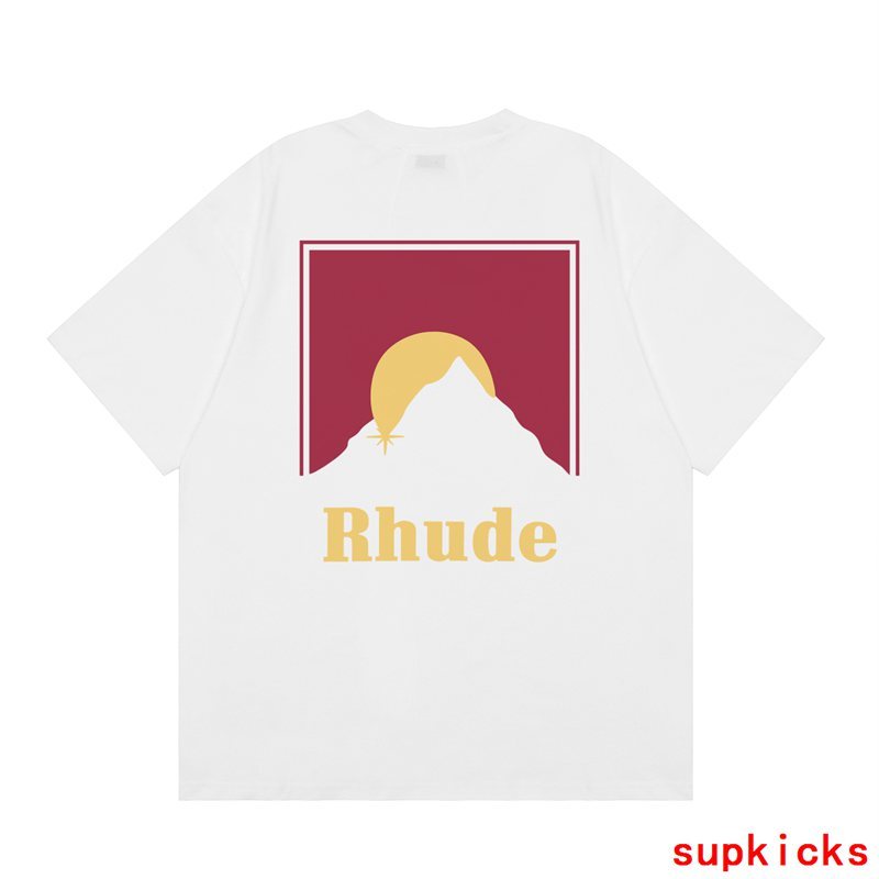Front view of Rhude luxury clothing with signature branding
