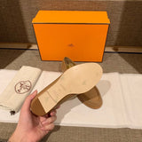 Hermès Grey Block Heel Pumps - Side Profile View