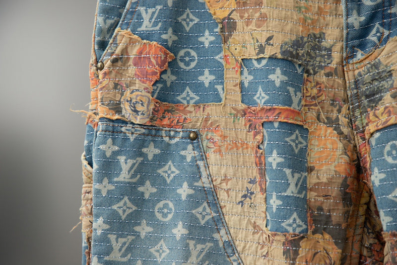 Front view of Louis Vuitton luxury clothing with logo-detail design