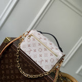  Understated crossbody bag carried on shoulder