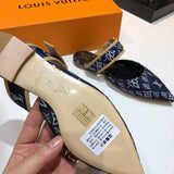 Louis Vuitton Tan Ankle Strap Heels - Side Profile View