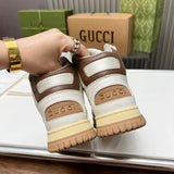 Side profile of Gucci soft grey sneakers classic court silhouette