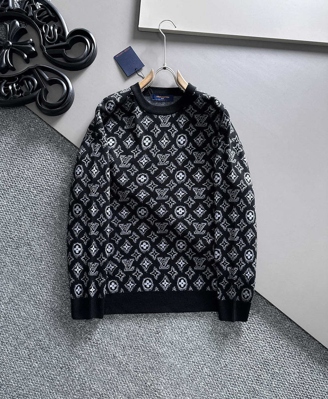 Front view of Louis Vuitton luxury clothing with logo-detail design