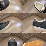 Side profile of Gucci crisp white sneakers retro runner design