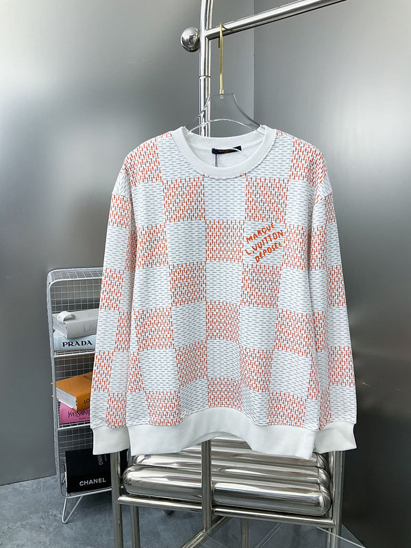 Front view of Louis Vuitton luxury clothing with label-forward styling