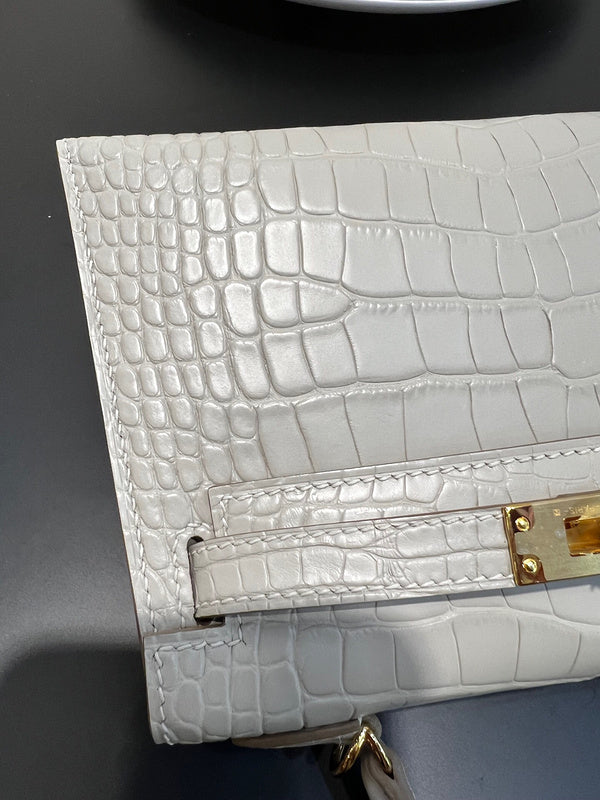 Side view of polished structured handbag