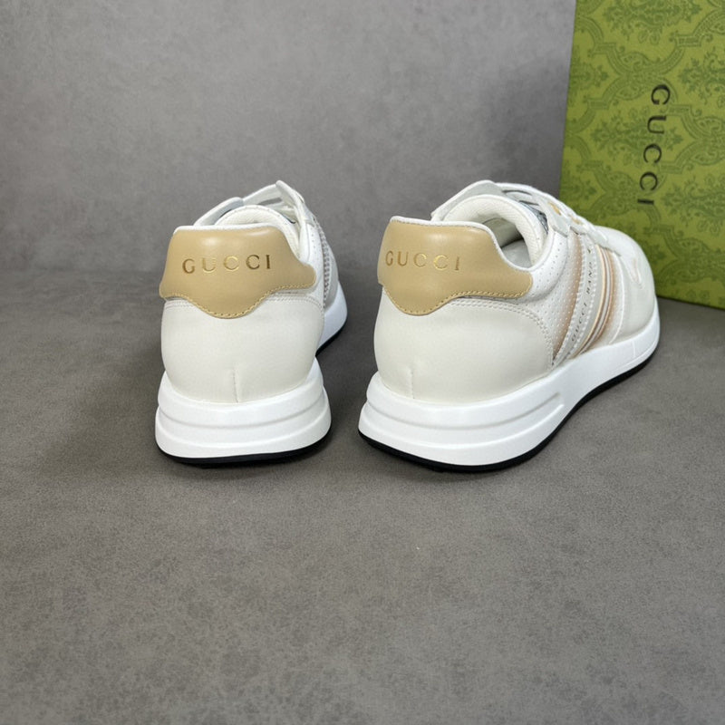 Side profile of Gucci stone beige sneakers premium leather build