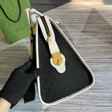 Side view of classic structured handbag