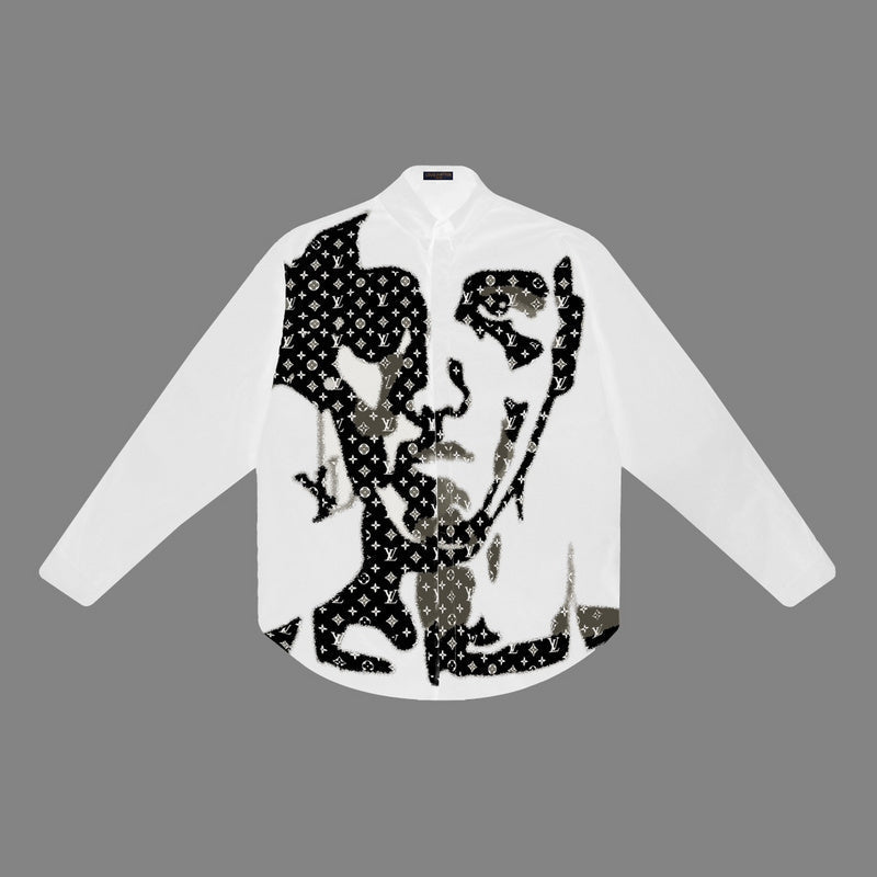 Side profile of Louis Vuitton luxury clothing with logo-detail design