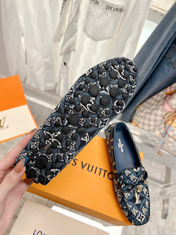 Louis Vuitton Black Classic Ballet Flats - Front View
