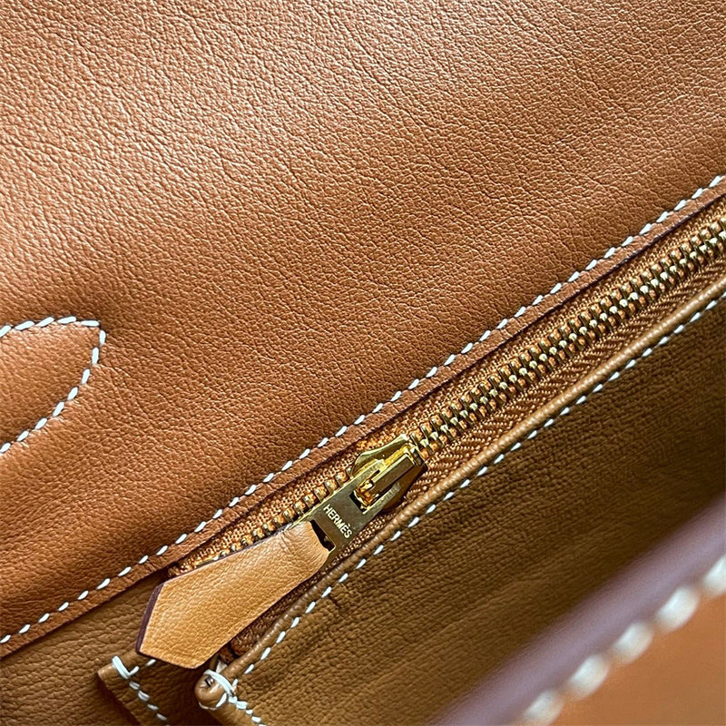 Side view of understated structured handbag