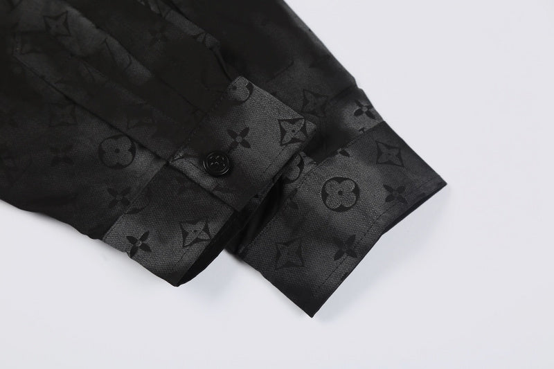 Flat lay presentation of Louis Vuitton luxury clothing with logo-detail design
