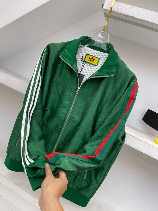Back view of Gucci luxury clothing with label-forward styling