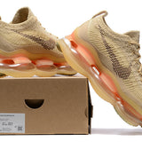 Side profile of Nike stone beige sneakers padded collar comfort