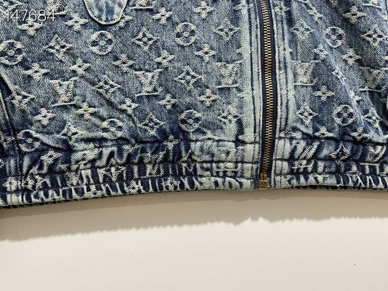 Side profile of Louis Vuitton luxury clothing with signature branding