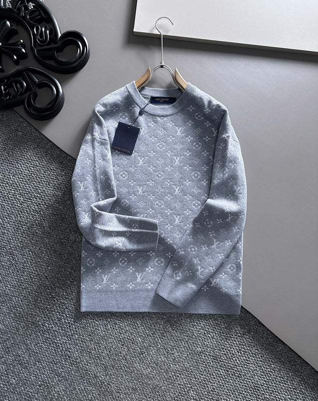 Full styled look of Louis Vuitton luxury clothing with logo-detail design