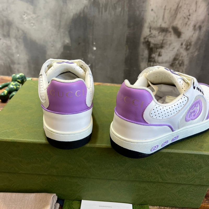 Side profile of Gucci soft grey sneakers premium leather build