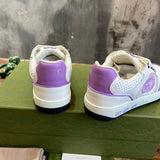 Side profile of Gucci soft grey sneakers premium leather build