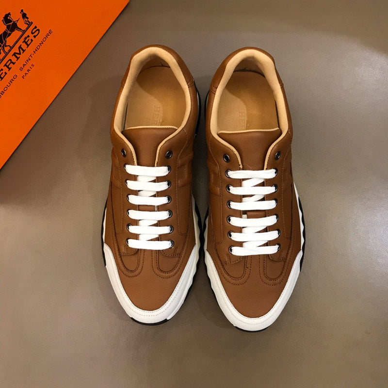 Hermès Chocolate Brown Chunky Platform Sneakers - Side Profile View