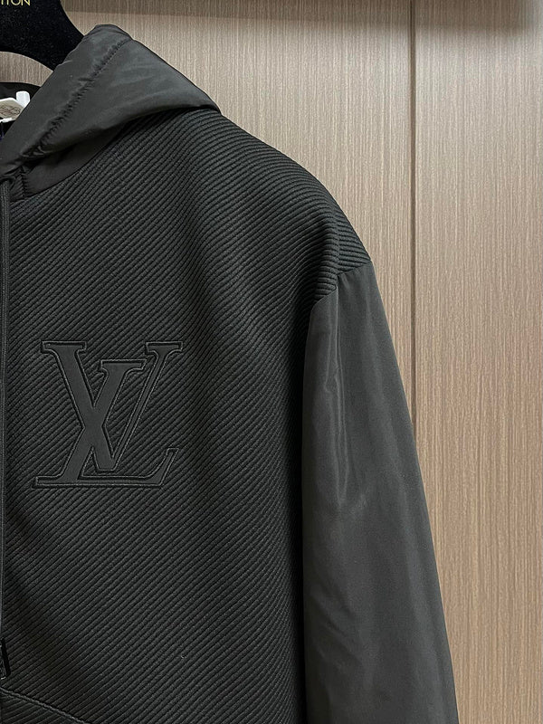 Full styled look of Louis Vuitton luxury clothing with monogram-inspired silhouette
