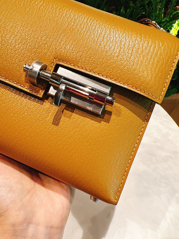 Side view of contemporary structured handbag
