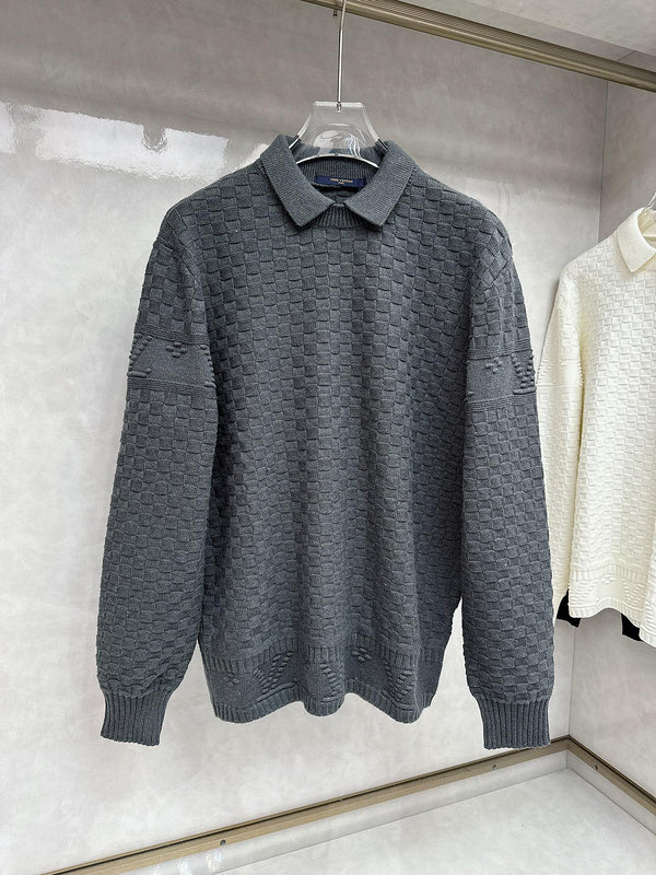 Front view of Louis Vuitton luxury clothing with runway-inspired design