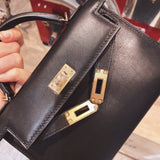 Side view of modern structured handbag