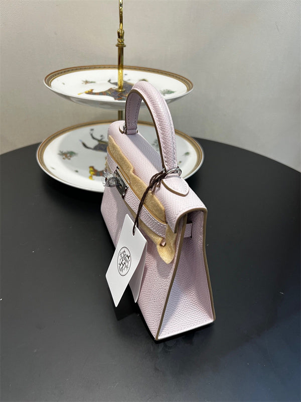 Side view of tailored structured handbag