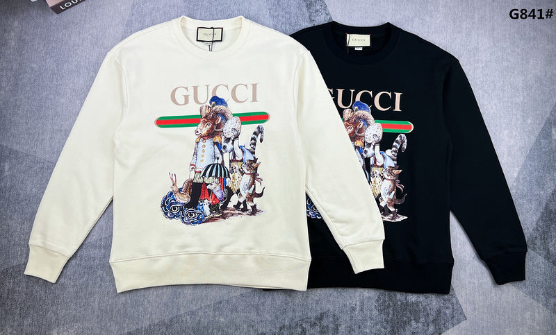 Close-up detail shot of Gucci luxury clothing with signature branding