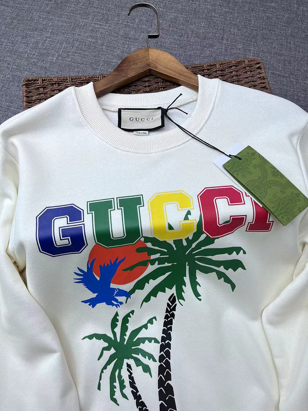 Full styled look of Gucci luxury clothing with signature branding