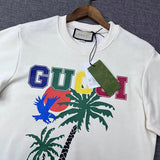 Front view of Gucci luxury clothing with signature branding