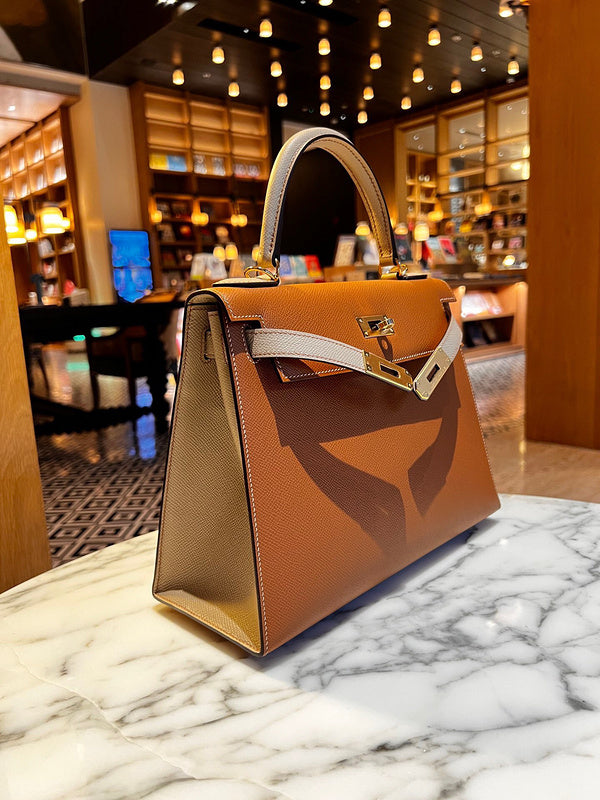 Side view of minimalist structured handbag