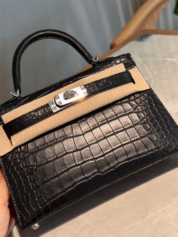 Side view of minimalist structured handbag