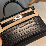 Side view of minimalist structured handbag