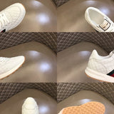 Side profile of Gucci soft grey sneakers bold athletic profile