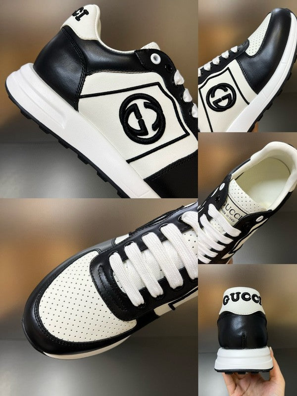 Side profile of Gucci soft grey sneakers chunky sole construction