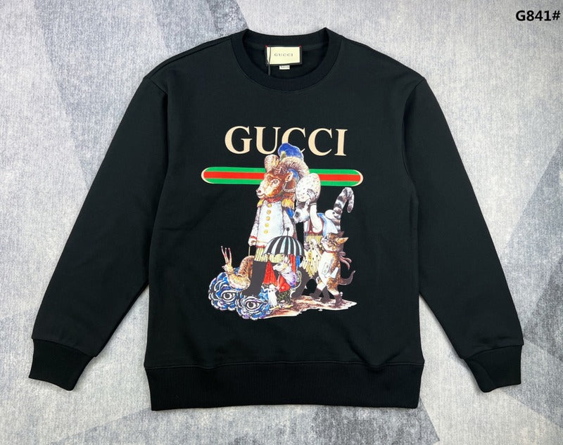 Back view of Gucci luxury clothing with signature branding